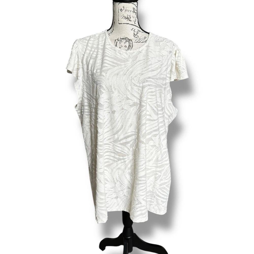 New Torrid Knit Jacquard Crew Neck Flutter Sleeve Tee Pristine White Size 2 2X